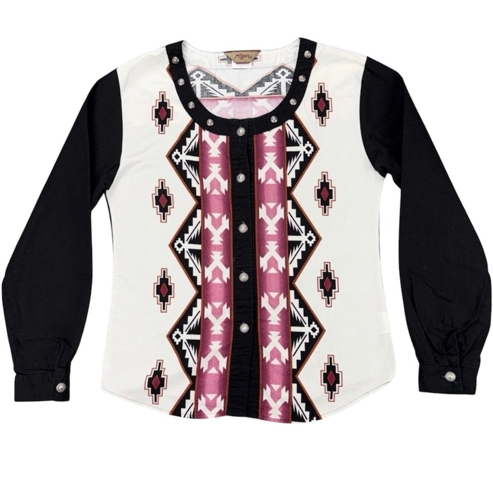 Vtg Roper Women's Small Southwestern Aztec Shirt Cowgirl Geometric Studded USA